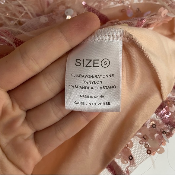 Sequin Feather Mini Dress - Pink - Picture 11 of 14